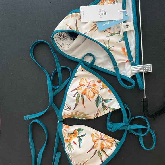 Cupshe Tropical Hibiscus Triangle Bikini Multicolor Swimsuit Small - Picture 3 of 4